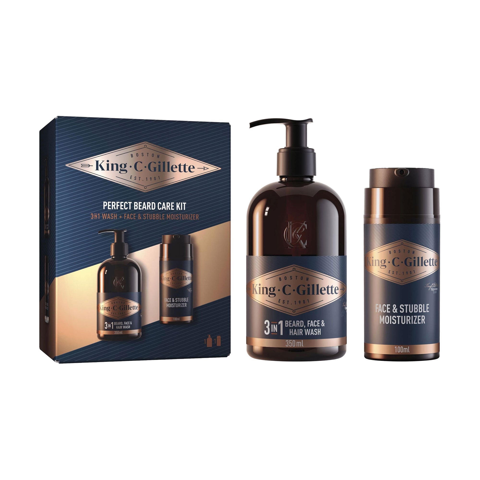Подарунковий набір чоловічий Gillette King C Perfect Beard Care Kit (шампунь для бороди, обличчя та волосся, 350 мл + крем, 100 мл)
